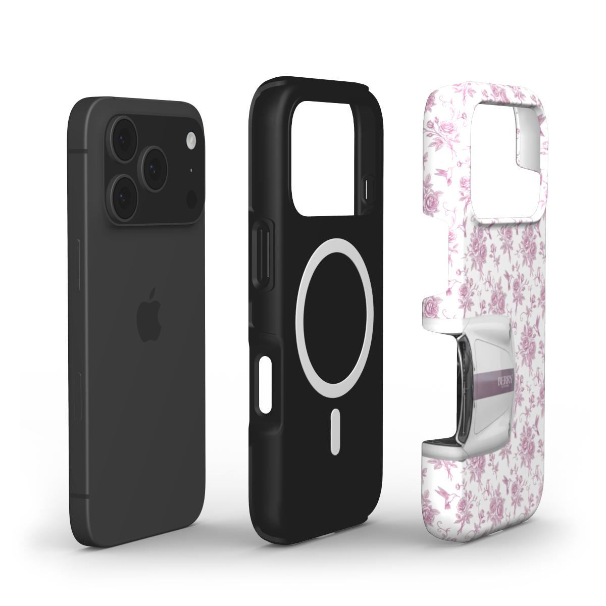 Trendy multi-layer phone case with pink and white floral pattern, combining protection and feminine style for a popular, beautiful look.