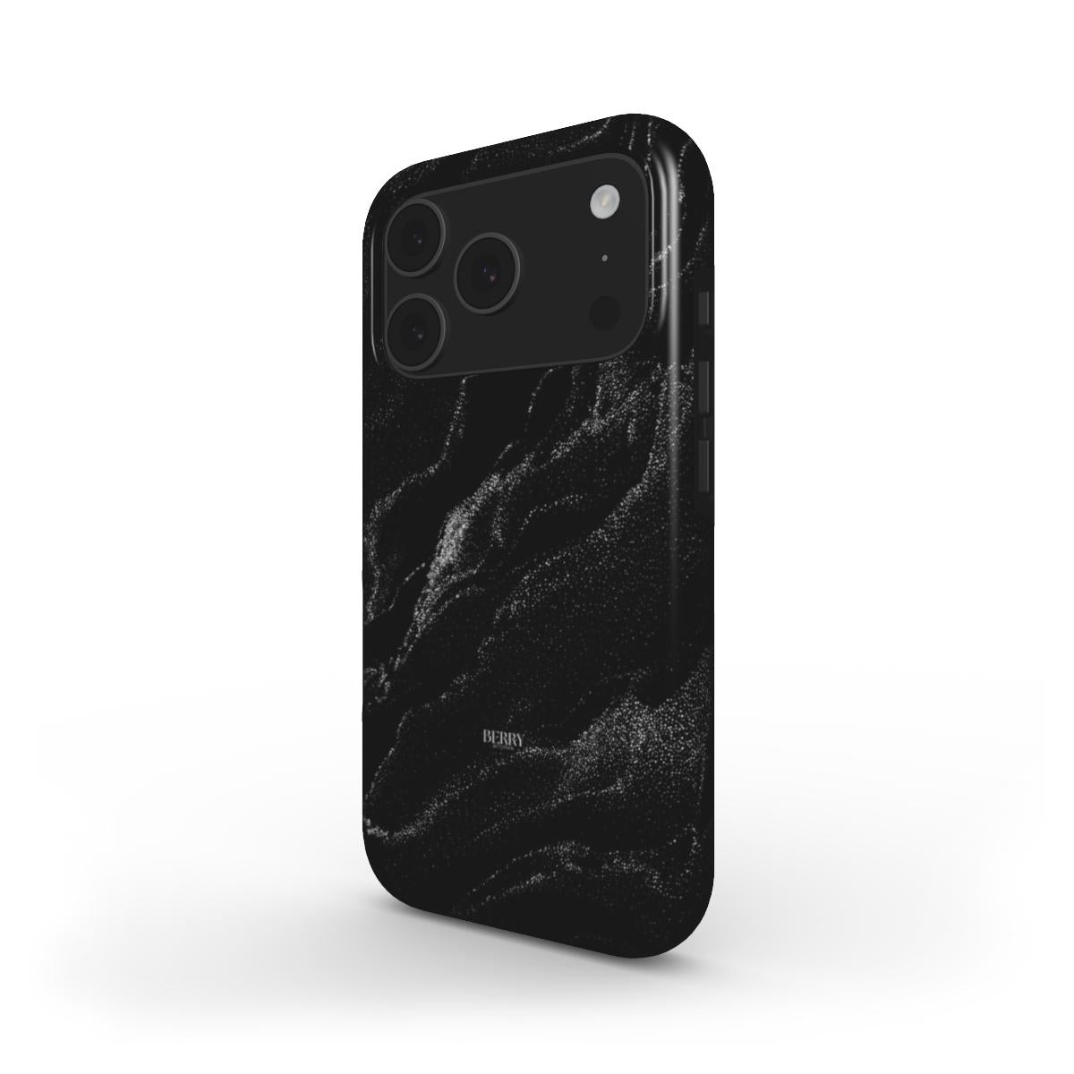 Trendy feminine phone case with a sleek silver and black pattern, combining edgy and beautiful design for that popular aesthetic look.