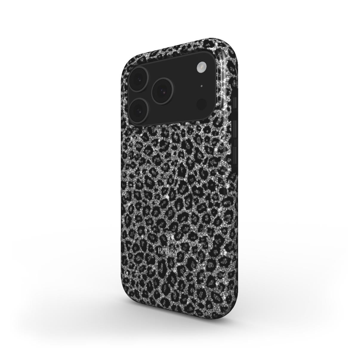 trendy feminine phone case with gray, silver, white, and multicolored leopard pattern for a stylish and beautiful look