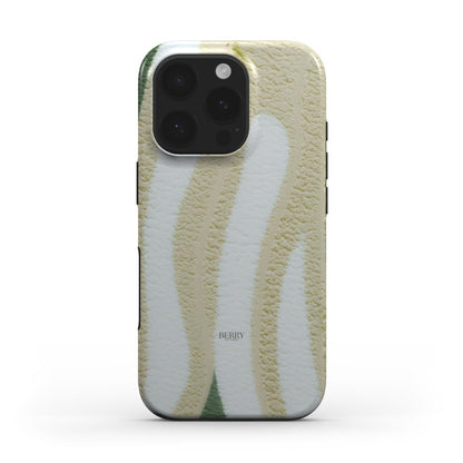 Trendy phone case with a feminine, aesthetic design featuring soft green, white, and multicolored wavy patterns for a beautiful, girly look.