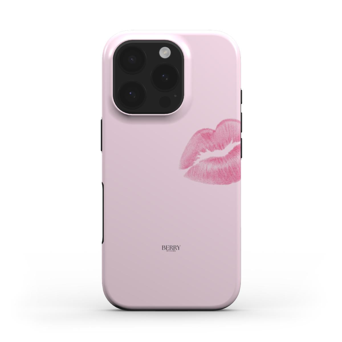 Trendy pink phone case with a feminine kiss design, combining an aesthetic and girly vibe for a beautiful and popular accessory.