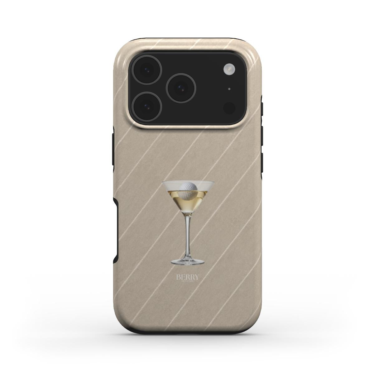 Trendy feminine phone case in white with a stylish golf ball in a cocktail glass design, perfect for a beautiful and popular aesthetic.