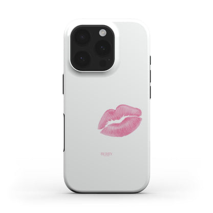 Trendy feminine phone case in white with a pink lips print, offering a girly and beautiful aesthetic perfect for that popular stylish look.