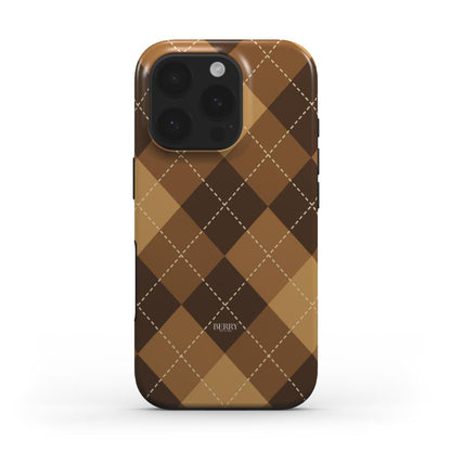 Trendy phone case with a feminine beige and brown geometric pattern, featuring a chic and aesthetic design perfect for that girl’s stylish look.