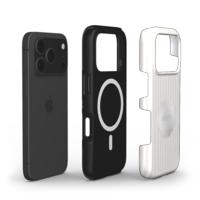 Three sleek phone cases in black and white with minimalist, trendy designs emphasizing a stylish and feminine aesthetic.