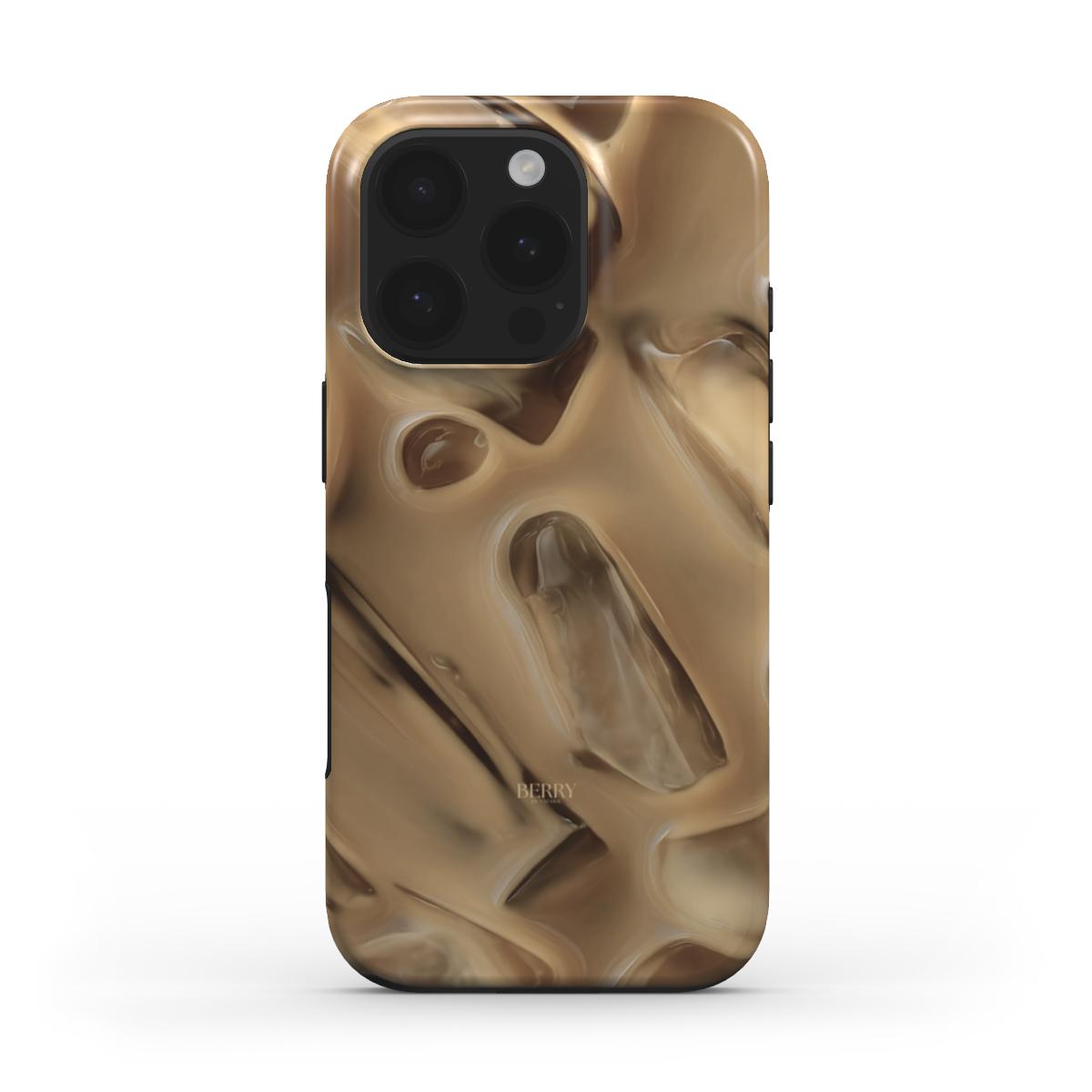 Trendy feminine phone case featuring a beige multicolored pattern with a smooth latte-inspired design for a stylish, girly look.