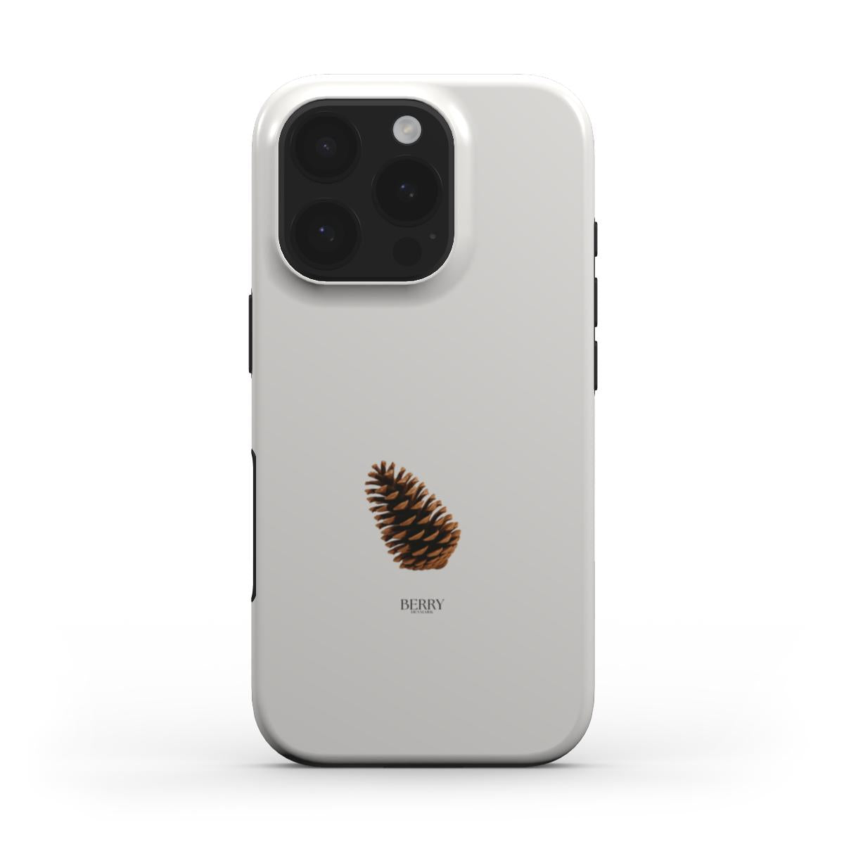 Minimalist phone case with a trendy brun and beige pine cone design, combining girly feminine style and popular aesthetic for a beautiful, unique look.