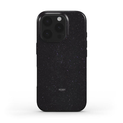 Trendy feminine phone case with a dark midnight sparkle pattern, embodying a beautiful, aesthetic, and popular girly style.