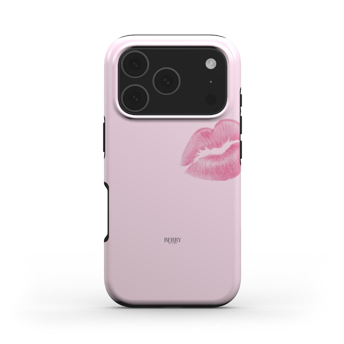 Trendy pink phone case with a girly kiss mark design, offering a feminine and beautiful aesthetic for that popular and stylish girl look.