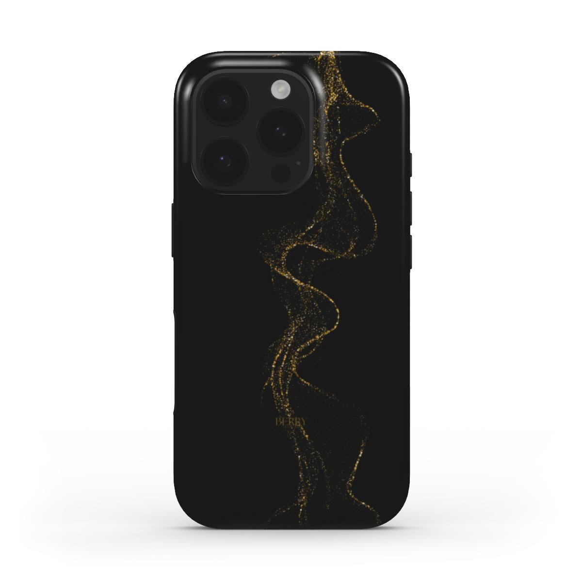 Trendy black phone case with a feminine, aesthetic gold drizzle pattern, perfect for that girly, beautiful look that’s popular and stylish.