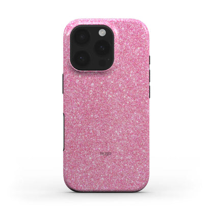 Trendy pink phone case with sparkling Swarovski crystals, offering a feminine, beautiful, and girly aesthetic for that popular, stylish look.