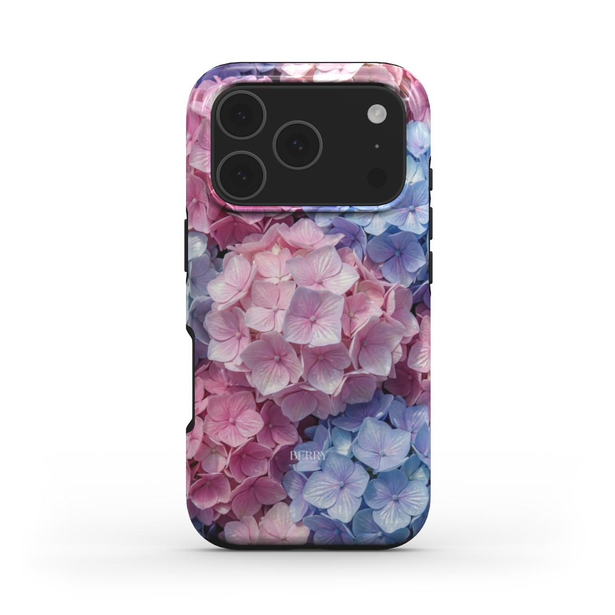Berry Denmark Glossy Hortensia hydrangea floral iPhone 17 Pro Max phone case front view