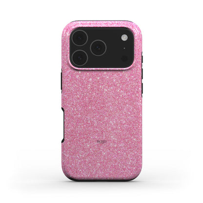 Trendy feminine pink glitter phone case with a sparkling feminine aesthetic that adds a beautiful girly touch to protect your device in style