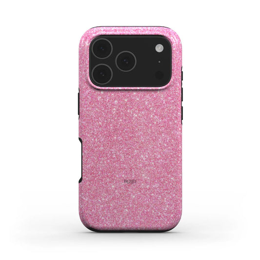 Trendy and feminine pink phone case with sparkling Swarovski crystals, designed for a stylish and beautiful aesthetic that appeals to girly and popular tastes.