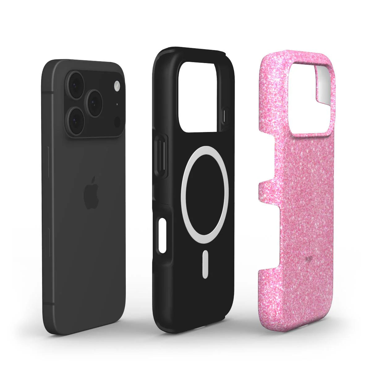Trendy pink glitter phone case designed to add a feminine, beautiful, and aesthetic touch to your device with a popular girly style.