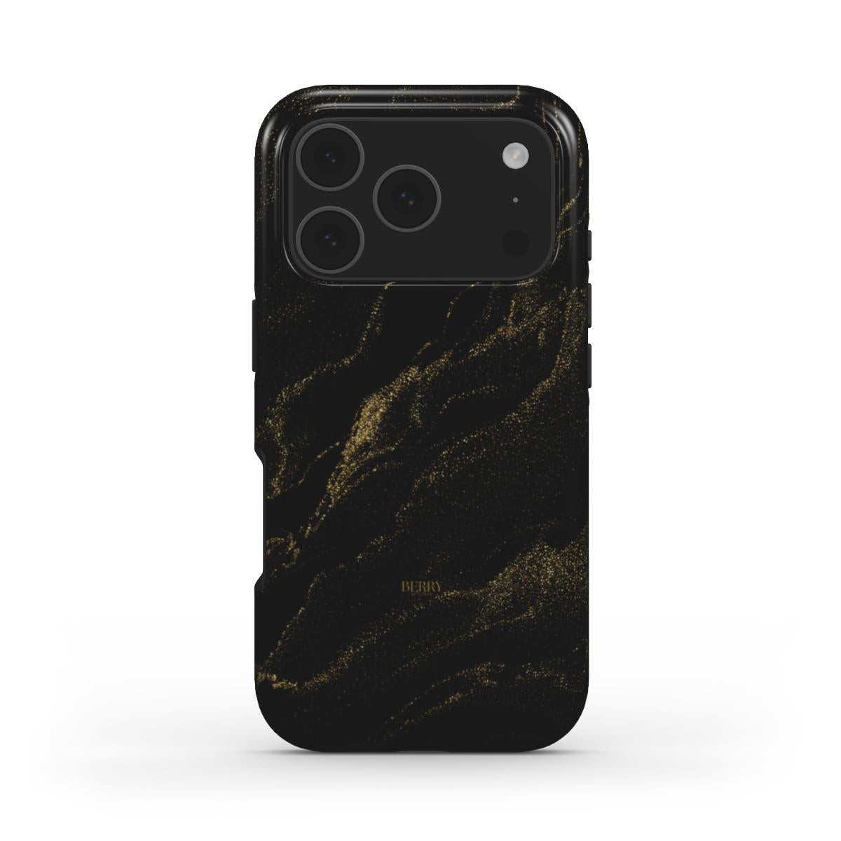 Trendy black phone case with elegant gold swirl pattern, combining aesthetic appeal with a feminine and beautiful style for that popular, stylish look.