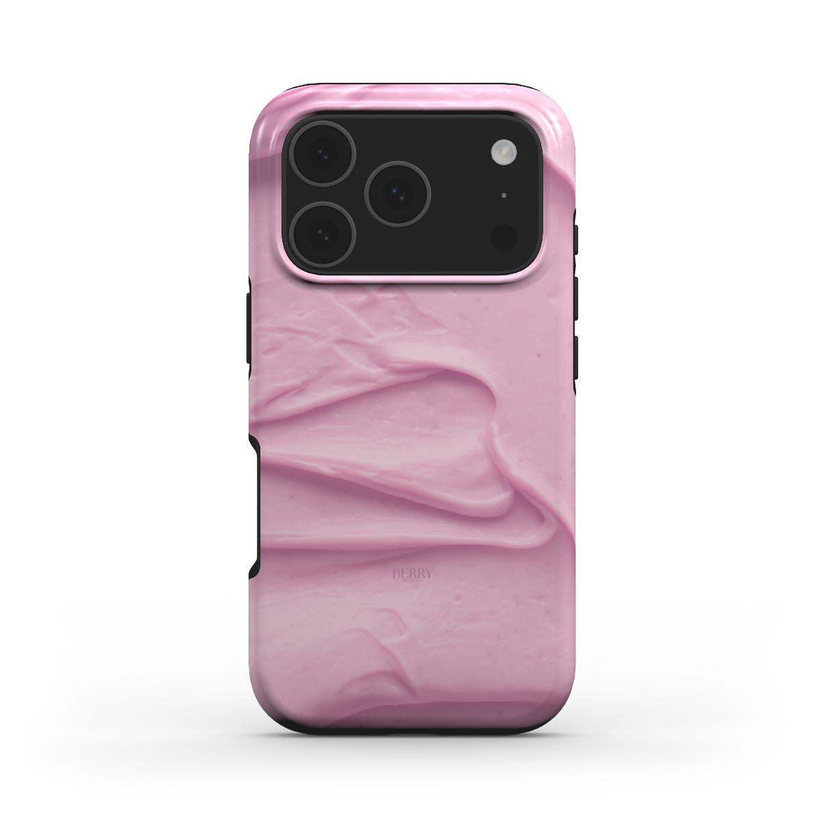 Trendy feminine phone case in pink with a soft, buttery texture pattern, combining girly charm and a beautiful multicolor design.