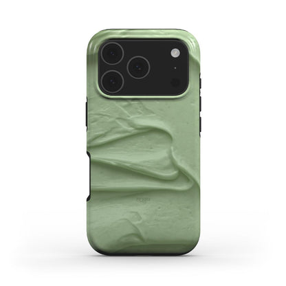 Trendy phone case in soothing green with a soft textured pattern, combining a feminine and popular aesthetic for a stylish everyday accessory.