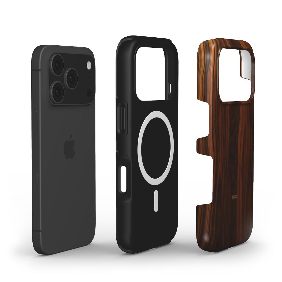 Trendy phone case in brun, beige, and flerfarvet colors with a sleek wood-inspired design offering stylish feminine protection.