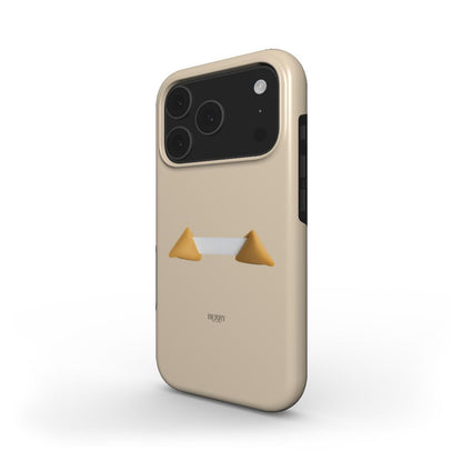 Beige and gold trendy phone case with a cute geometric design on the back, combining feminine and stylish elements for a popular, aesthetic girl look.