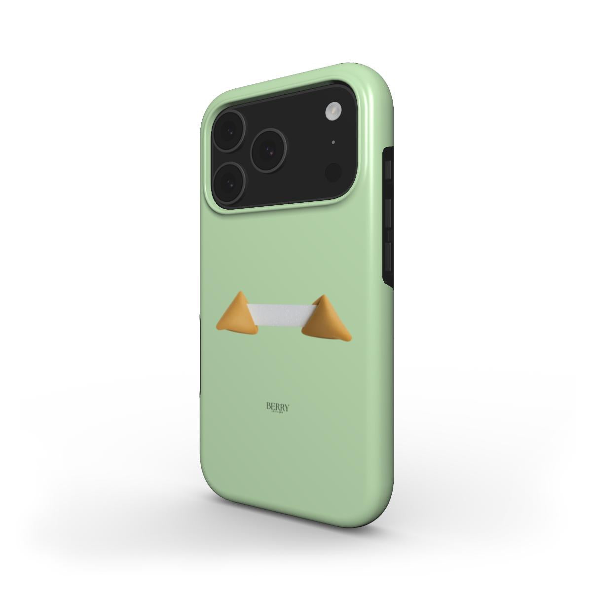 Trendy feminine phone case in green with beige and brown geometric accents, featuring a modern and girly aesthetic perfect for a popular stylish look.