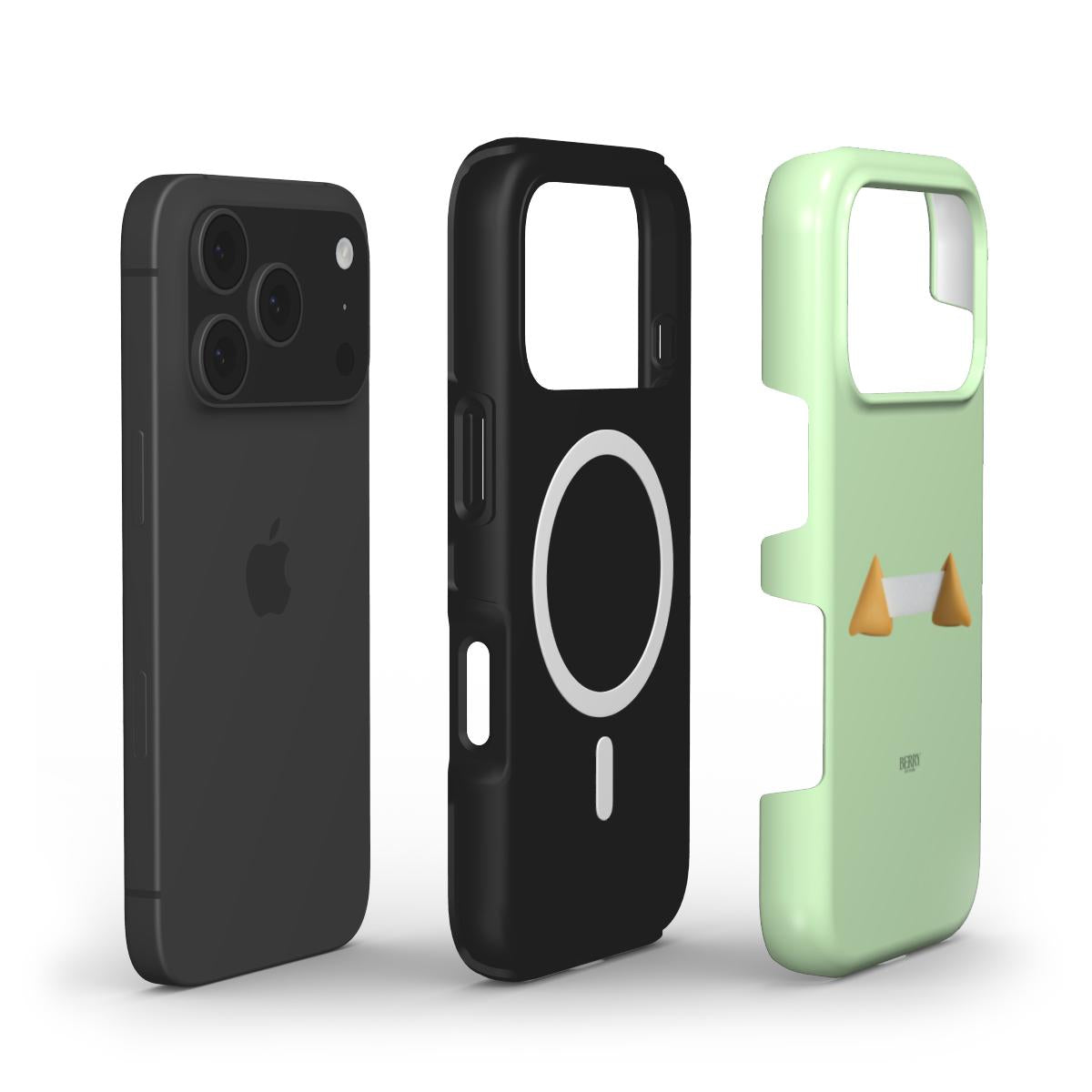 Trendy phone cases in green, brown, gold, beige, and multicolor designed for a feminine and popular aesthetic with unique playful details.