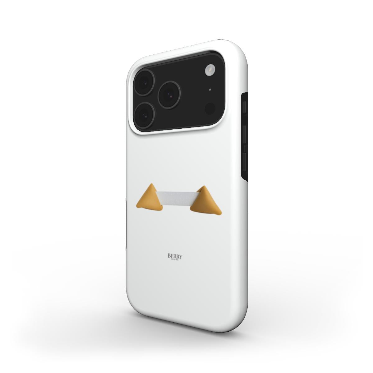 White phone case with gold triangular accents and a sleek, trendy design for a clean, feminine, and beautiful look perfect for that girl aesthetic.