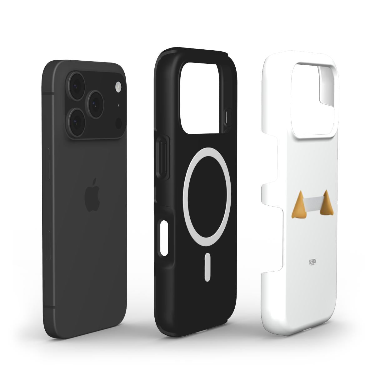 Black and white phone cases with minimalist designs and gold triangular accents, showcasing a trendy and feminine aesthetic for stylish smartphone protection.