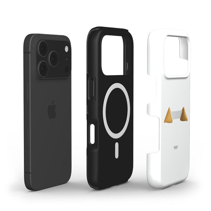Black and white phone cases with minimalist designs and gold triangular accents, showcasing a trendy and feminine aesthetic for stylish smartphone protection.