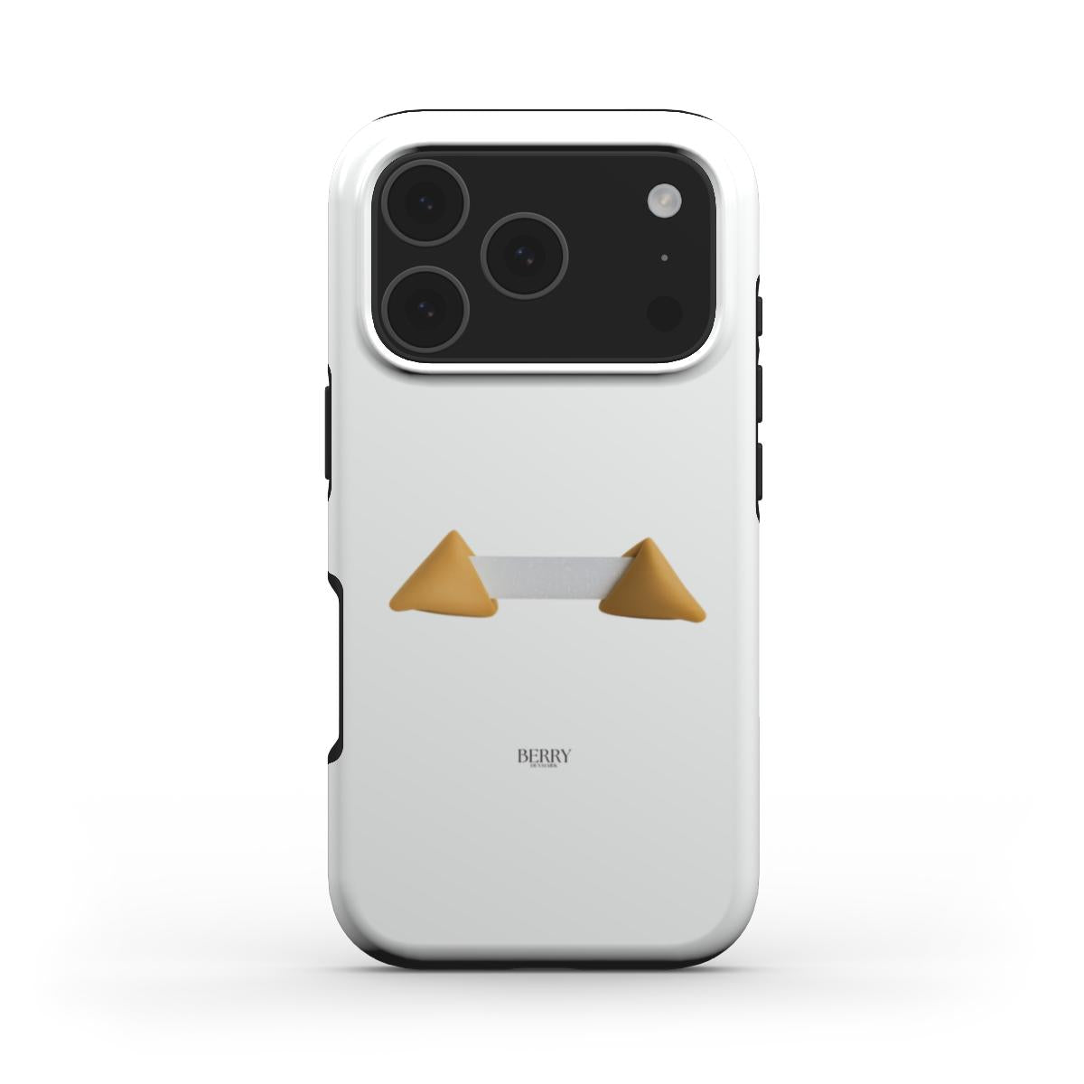 White phone case with minimalist golden brown and beige geometric design, sleek and trendy style perfect for a feminine and aesthetic look.
