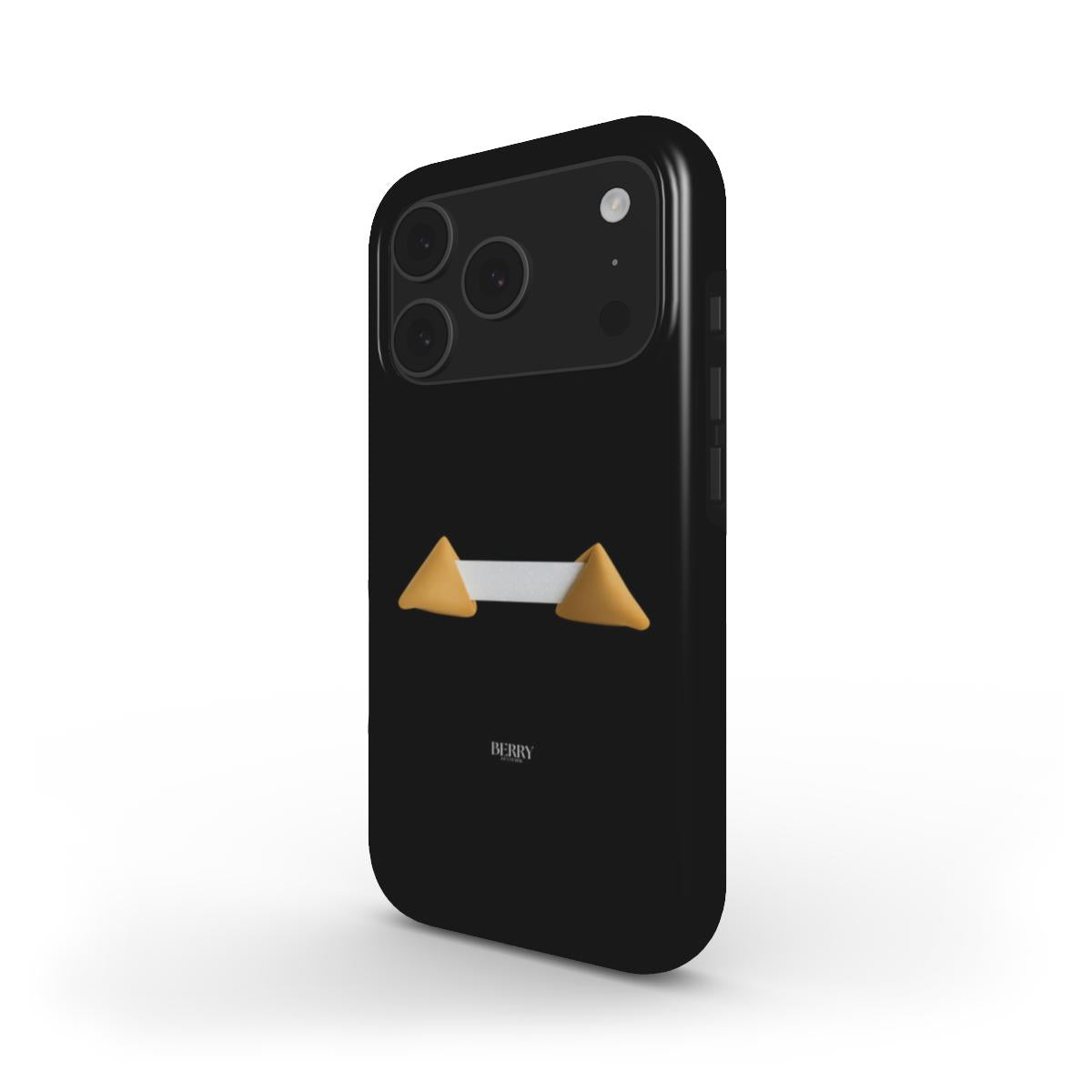 Trendy black phone case with stylish gold and beige accents, featuring a unique geometric design for a feminine and popular look.