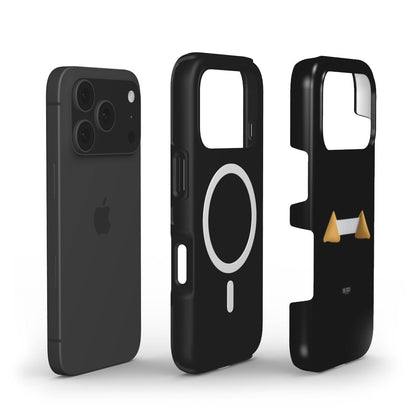 Trendy black phone case with gold and beige accents, featuring modern design details for a stylish and feminine look inspired by Lucky Midnight aesthetic.