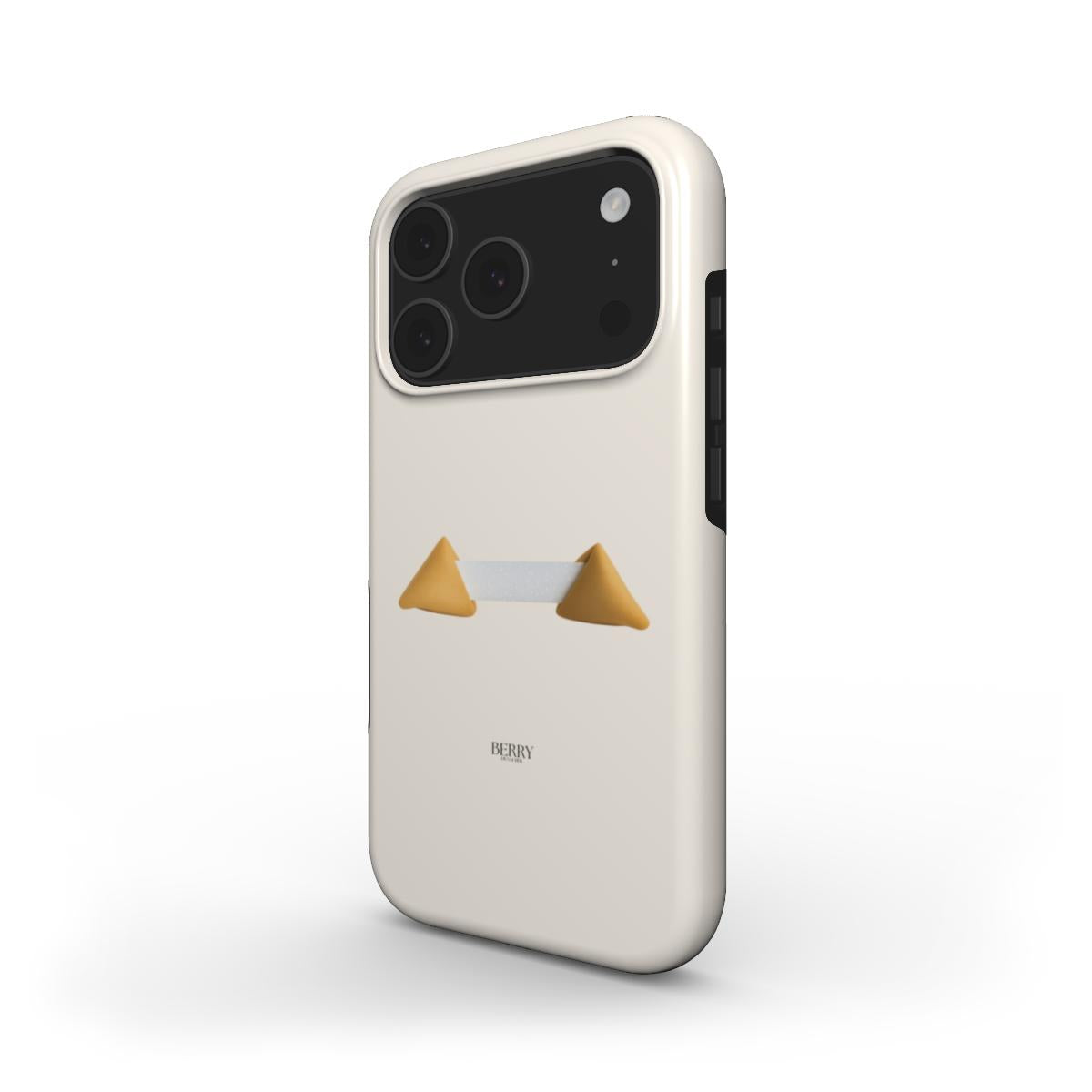 Minimalist phone case in beige with gold and brown accents, featuring a trendy and feminine design inspired by Lucky Soft Teddy aesthetic.