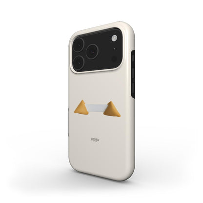 Minimalist phone case in beige with gold and brown accents, featuring a trendy and feminine design inspired by Lucky Soft Teddy aesthetic.