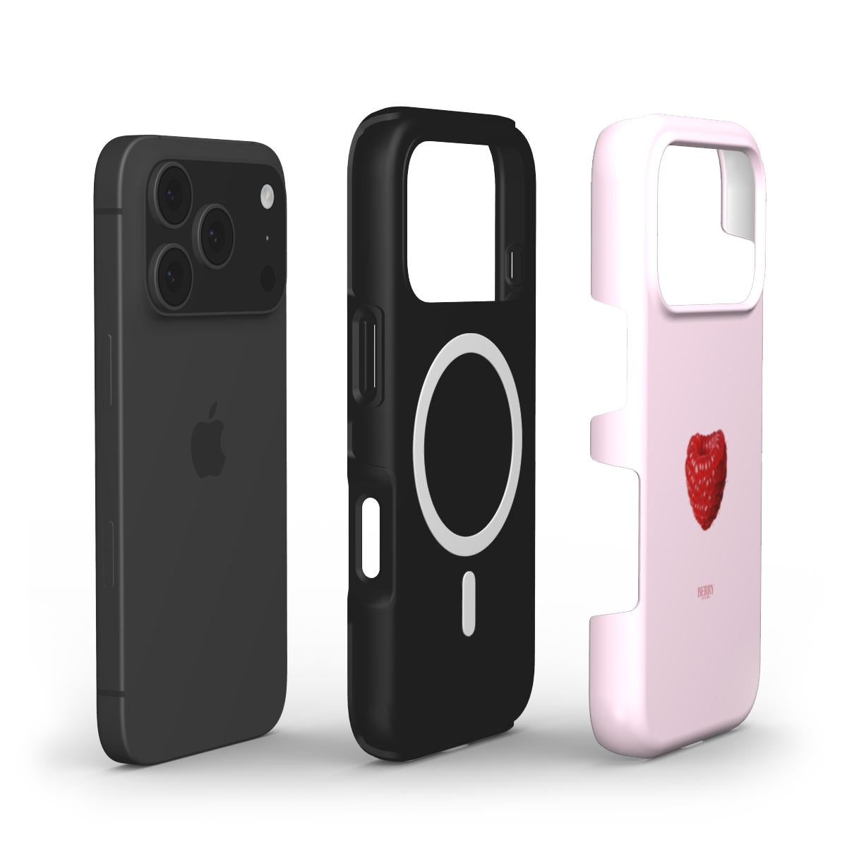 Trendy feminine phone case with red, pink, and multicolored raspberry rose design, combining stylish protection with a girly and beautiful aesthetic.