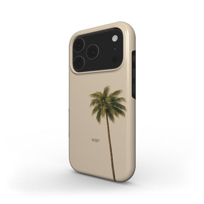 Beige phone case with a minimalist palm tree design, offering a trendy and feminine aesthetic perfect for that beautiful, girly look.