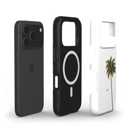 Trendy phone cases in black and white featuring a minimalist palm tree design, combining clean aesthetics with a feminine and popular style.