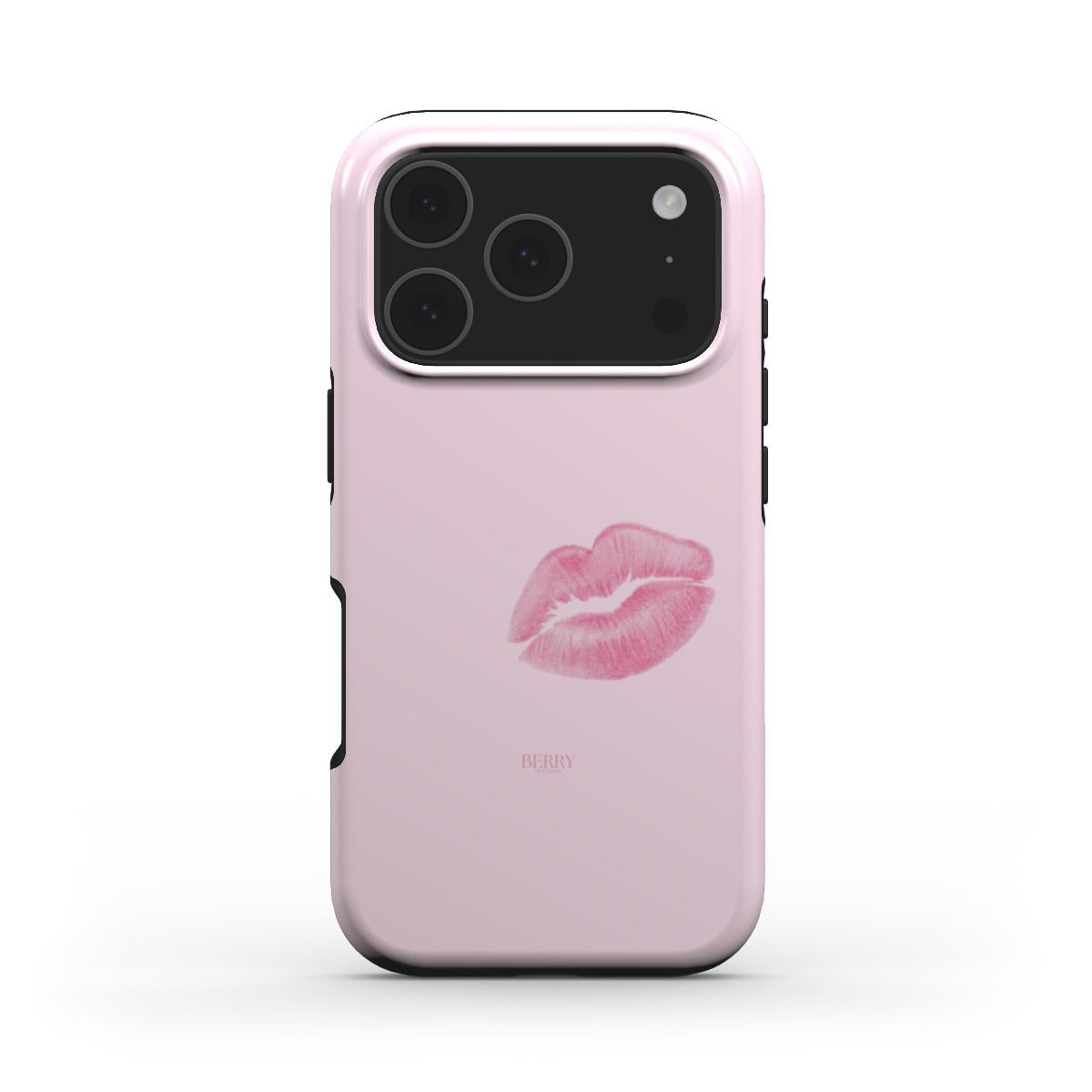 Trendy pink phone case with a feminine lip print design, combining a girly and beautiful aesthetic for a popular, stylish look.