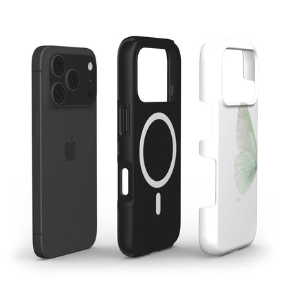 Trendy phone case in green, white, and multicolor with delicate butterfly design, combining feminine and aesthetic appeal for a popular, stylish look.