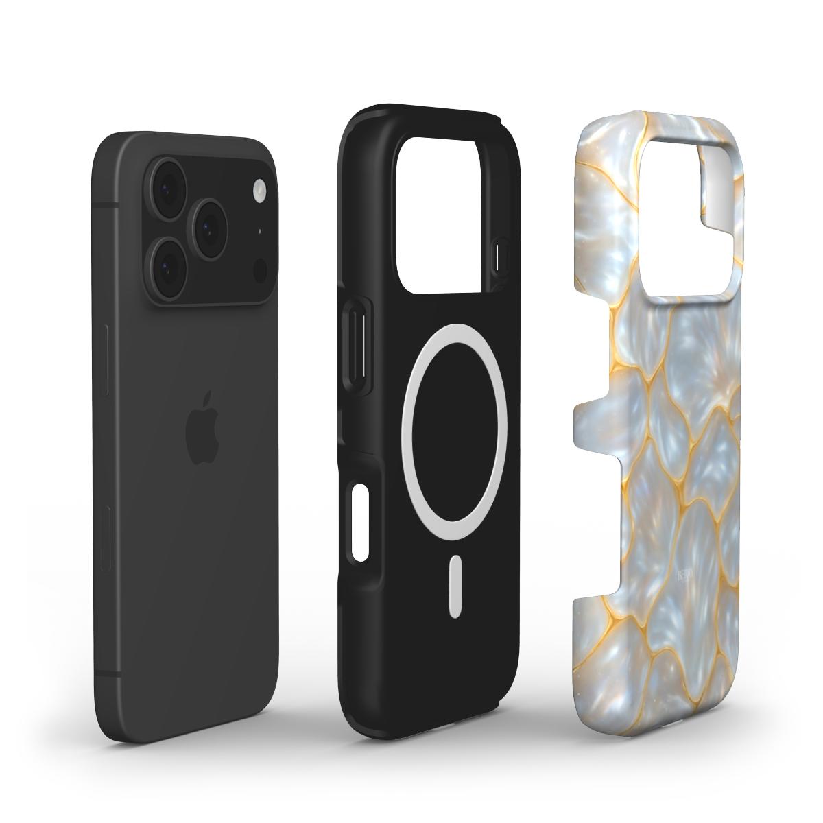 Trendy phone case with elegant gray, silver, gold, and multicolored pattern featuring a feminine and aesthetic design for a beautiful stylish look.