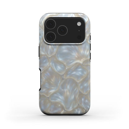 Trendy phone case with a feminine, multicolored silver and gray pattern featuring a sleek, beautiful pearlescent design perfect for that girl aesthetic.