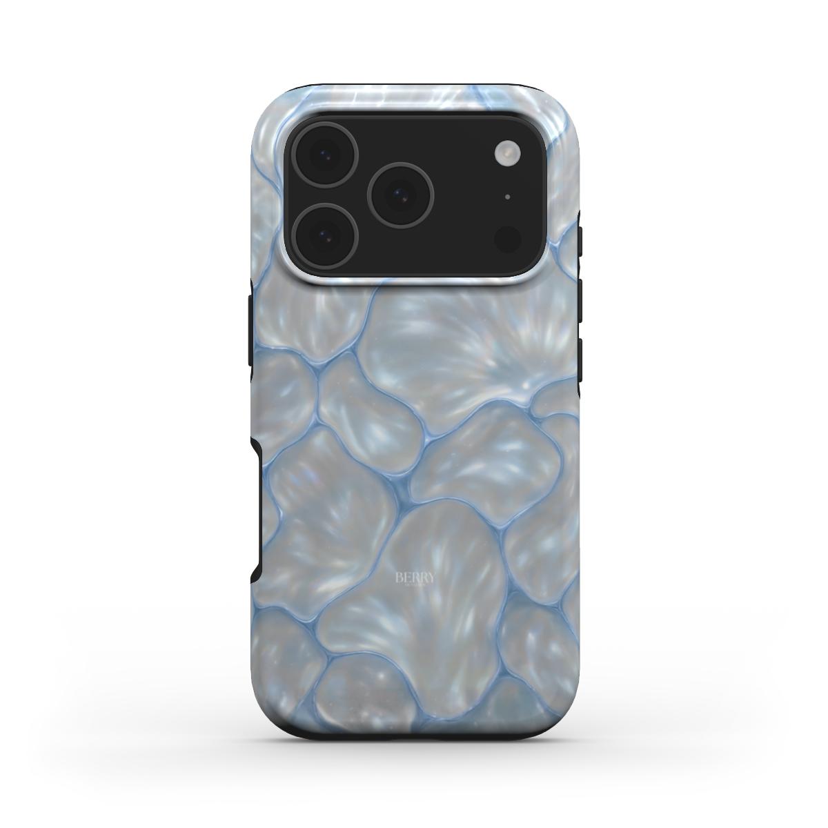 Trendy feminine phone case with a soft, pearlescent pattern resembling petals, offering a beautiful and aesthetic look for that girly, popular vibe.