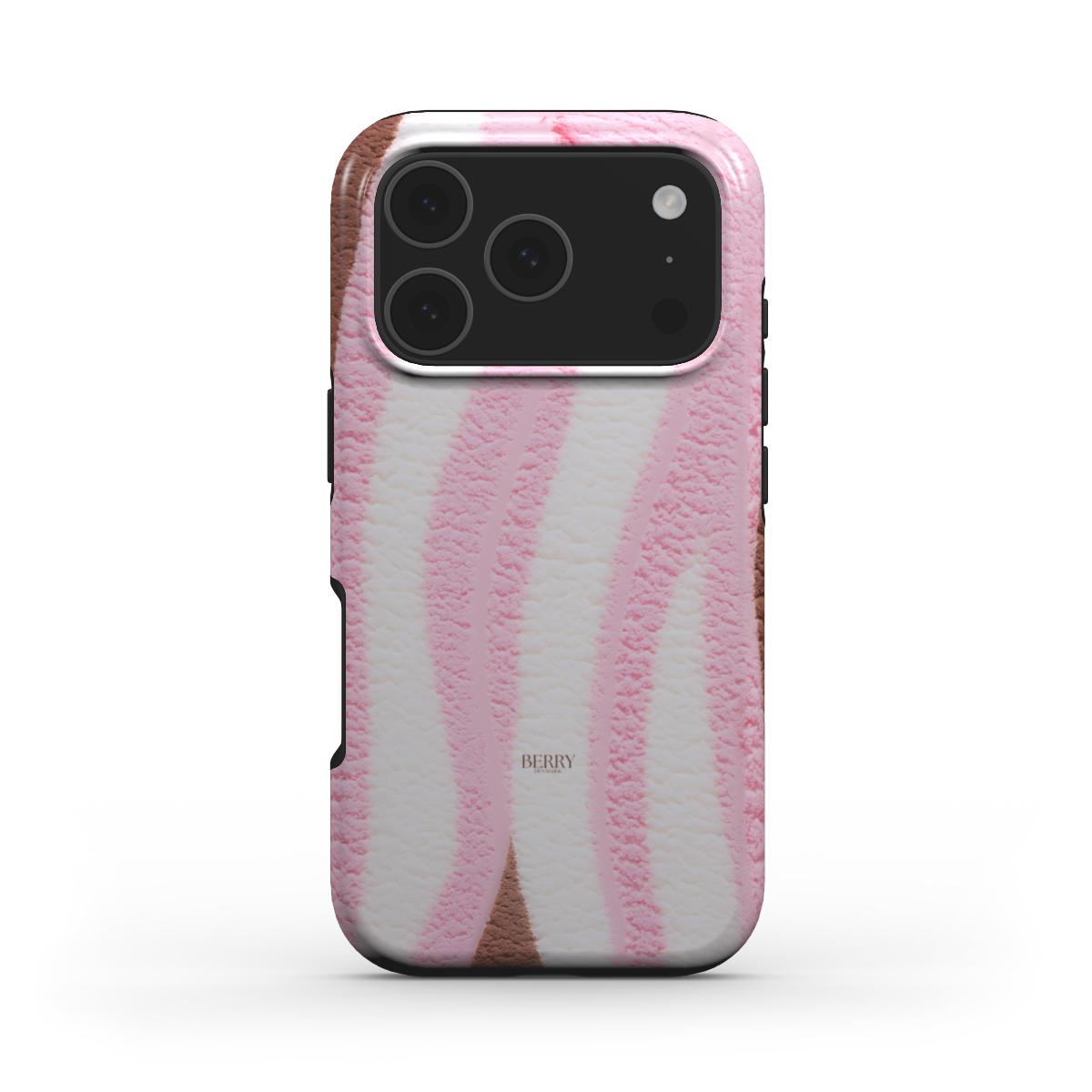 Soft pink, white, and brown patterned phone case with a trendy, feminine, and girly design, perfect for a stylish and beautiful look.