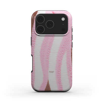 Soft pink, white, and brown patterned phone case with a trendy, feminine, and girly design, perfect for a stylish and beautiful look.