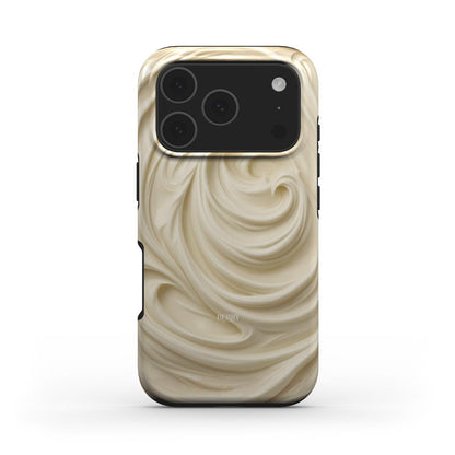 Beige phone case with a creamy, swirling pattern inspired by smooth vanilla, offering a trendy and feminine aesthetic perfect for stylish phone protection.