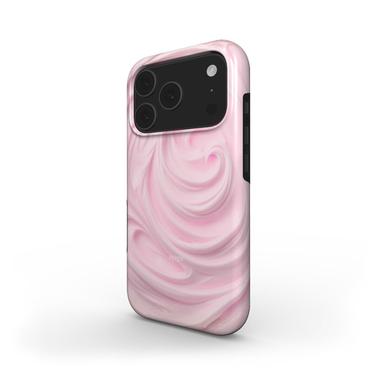 Trendy pink and multicolored phone case with creamy swirl pattern, featuring a feminine and stylish design perfect for a girly aesthetic.