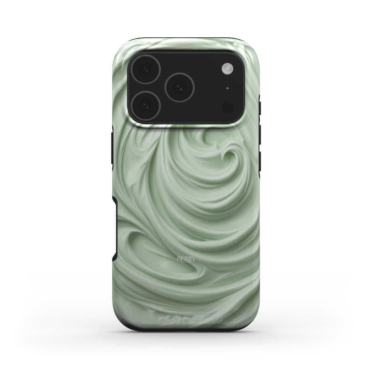 Trendy phone case with a creamy green swirl pattern in a soft, feminine, and beautiful multi-colored design inspired by matcha aesthetics.
