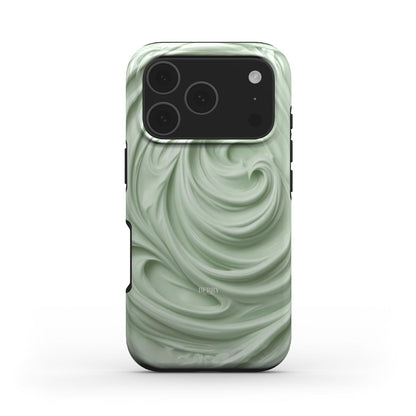 Trendy phone case with a creamy green swirl pattern in a soft, feminine, and beautiful multi-colored design inspired by matcha aesthetics.