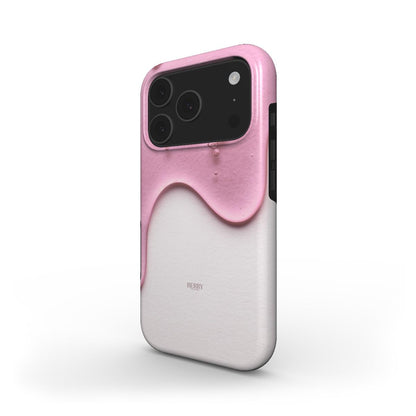 Trendy phone case with a feminine pink and white multicolor pattern resembling dripping honey, combining aesthetic and girly design elements.