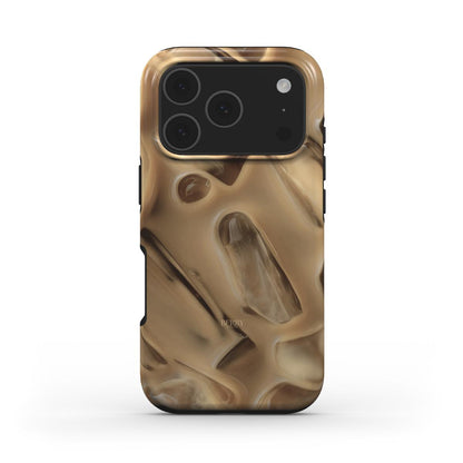 Trendy beige and multicolored phone case with a feminine, aesthetic design inspired by latte swirls for a beautiful, popular look.